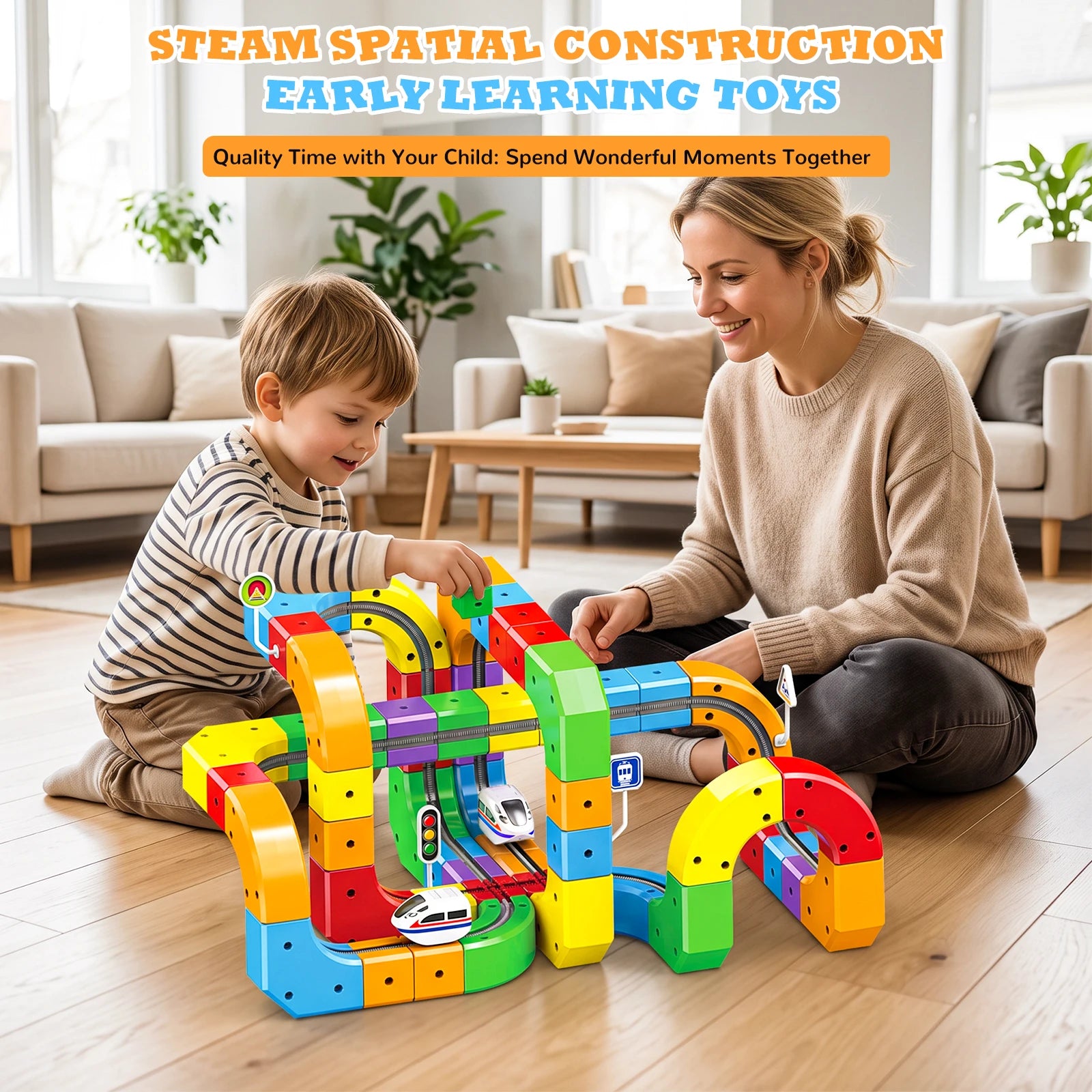 123PCS Magical Track Train STEM Educational Toys USB Rechargeable 3D Building Tracks Cube Rails DIY Assembly Toy Christmas Birthday Gift for Kids Age 3+