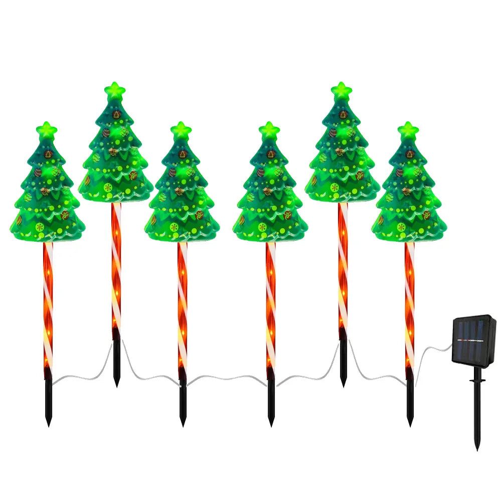 6 Pack Christmas Tree Light IP65 Waterproof LED Solar Powered String Lights Auto On/Off Decorative Pathway Light for Garden Lawn
