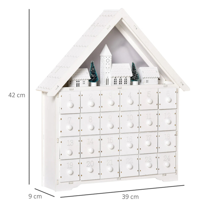 HOMCOM 24-Drawer Wooden Christmas Advent Calendar, Wooden Light-Up Holiday Decoration
