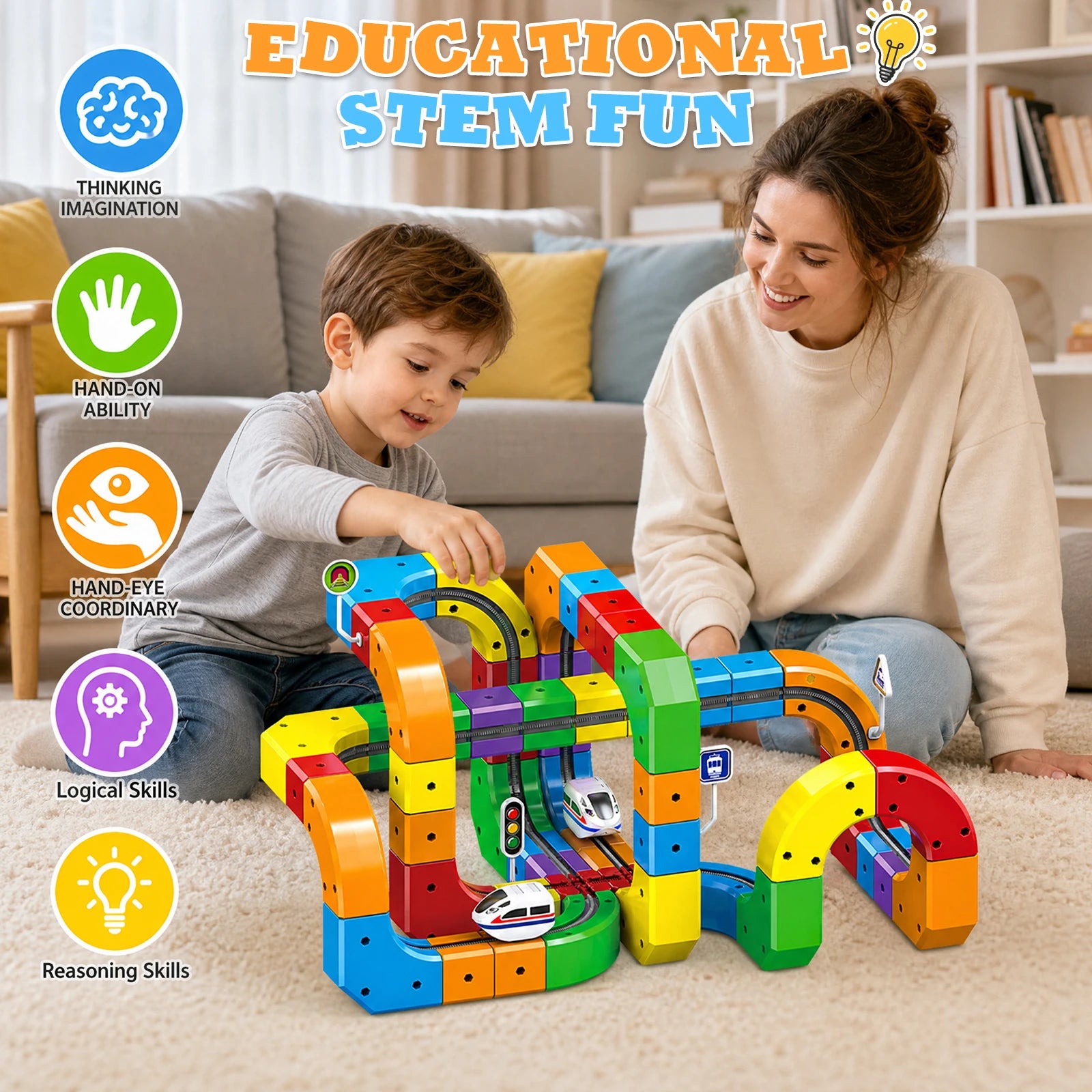 123PCS Magical Track Train STEM Educational Toys USB Rechargeable 3D Building Tracks Cube Rails DIY Assembly Toy Christmas Birthday Gift for Kids Age 3+