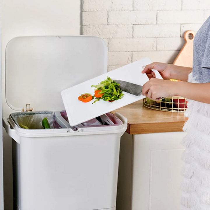 Voltsify 38L Double Compartment Trash Can with 4 Casters, White 2-Tier Design Waste Bin for Kitchen, 42x28.2x73cm