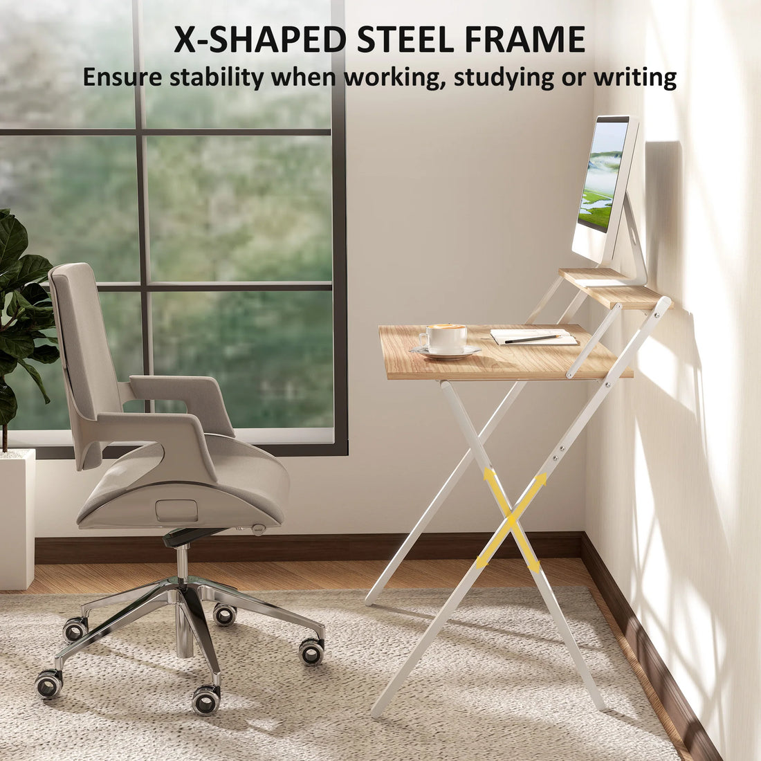 HOMCOM 81.5 cm Folding Computer Desk for Small Spaces Bedroom Natural