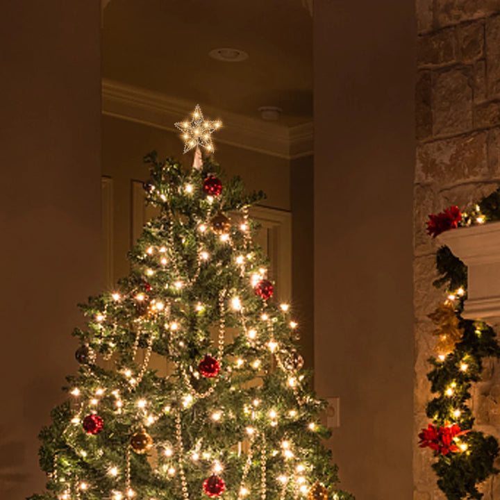 Christmas tree star topper with beads Christmas tree luminous decoration star New Year party home decoration