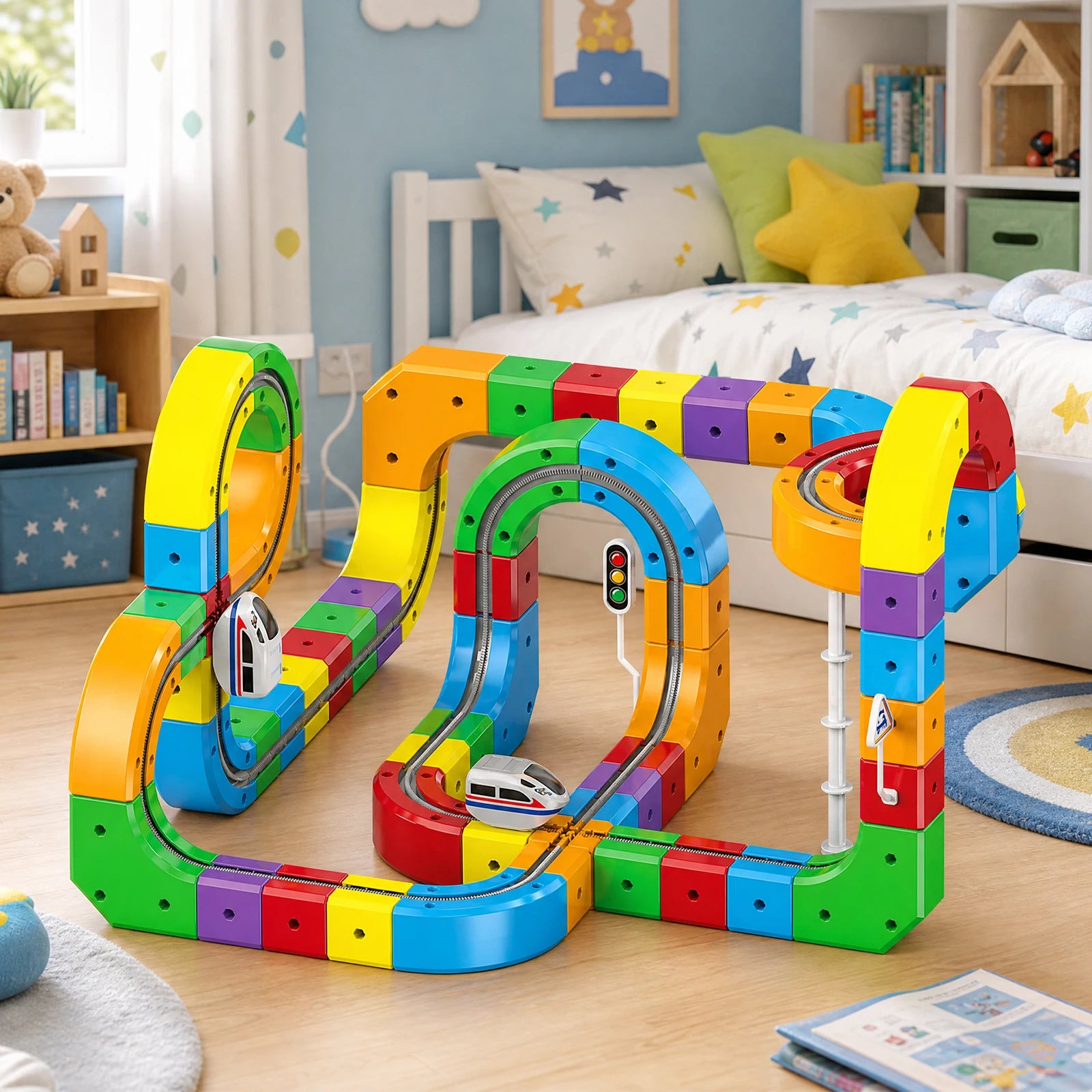 123PCS Magical Track Train STEM Educational Toys USB Rechargeable 3D Building Tracks Cube Rails DIY Assembly Toy Christmas Birthday Gift for Kids Age 3+