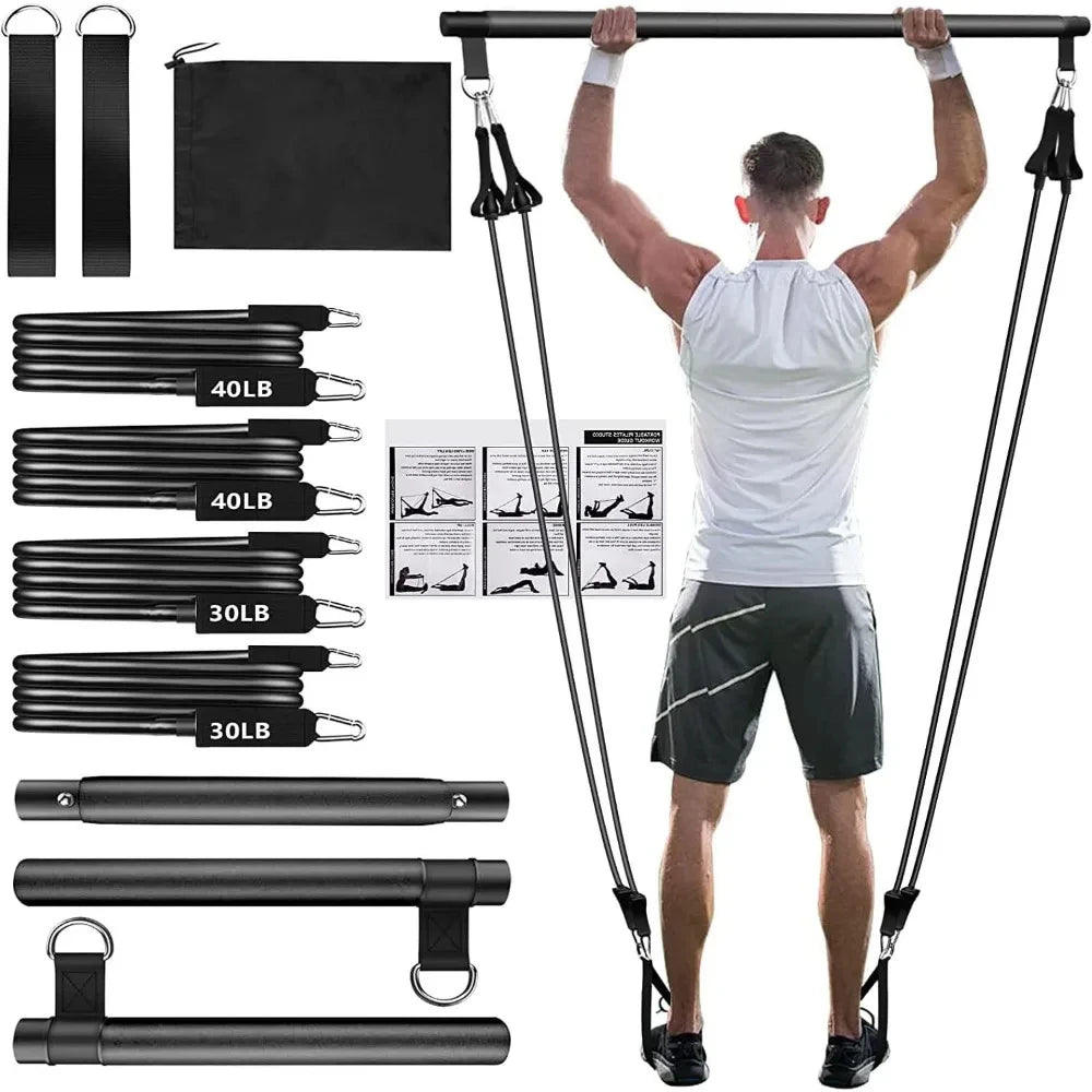 Pilates Bar Kit with Resistance Bands Stackable Band Workout Equipment