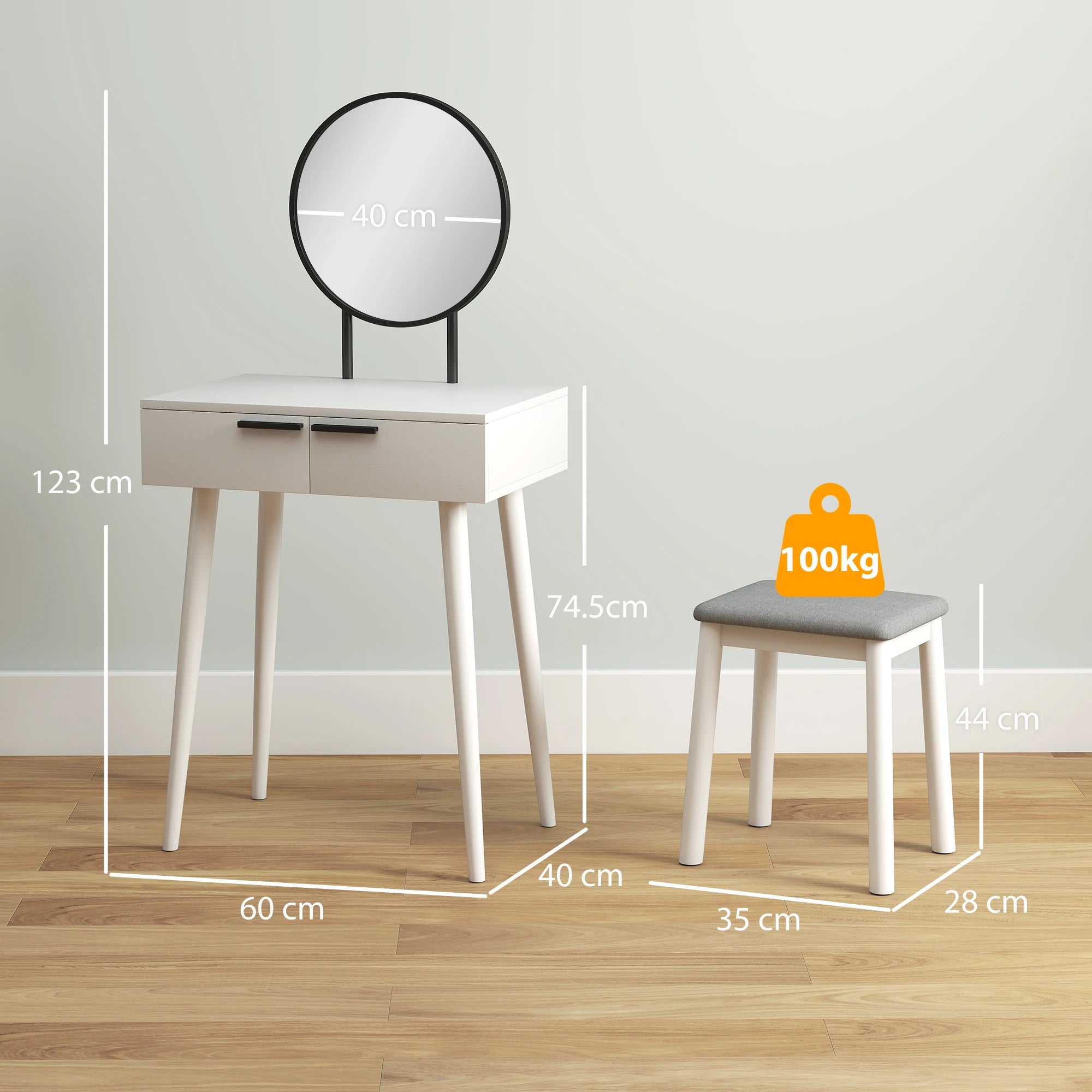Dressing Table Vanity Set Make Up Desk with Mirror & Stool White