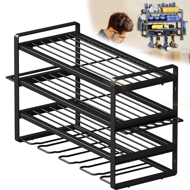 4 Tier Garage Storage Rack Power Tool Organizer Wall Mount Hardware Screwdriver Wrench Drill Organizer Heavy Duty Thicken Shelf