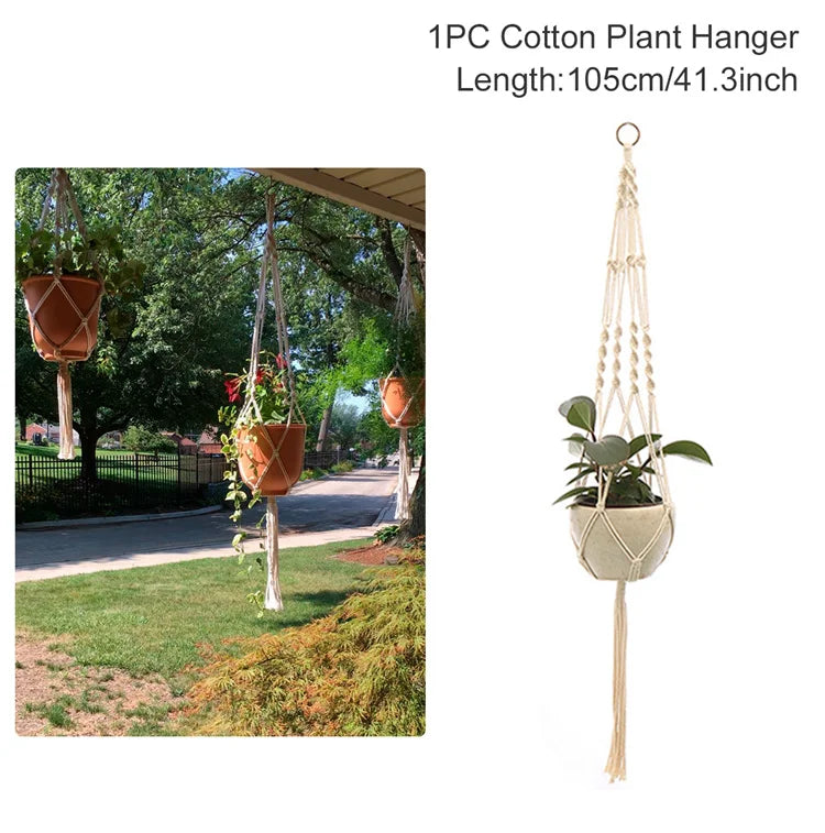 Macrame Handmade Plant Hanger Baskets Flower Pots Holder Balcony Hanging Planter Basket Decor Lifting Rope Home Garden Supplies