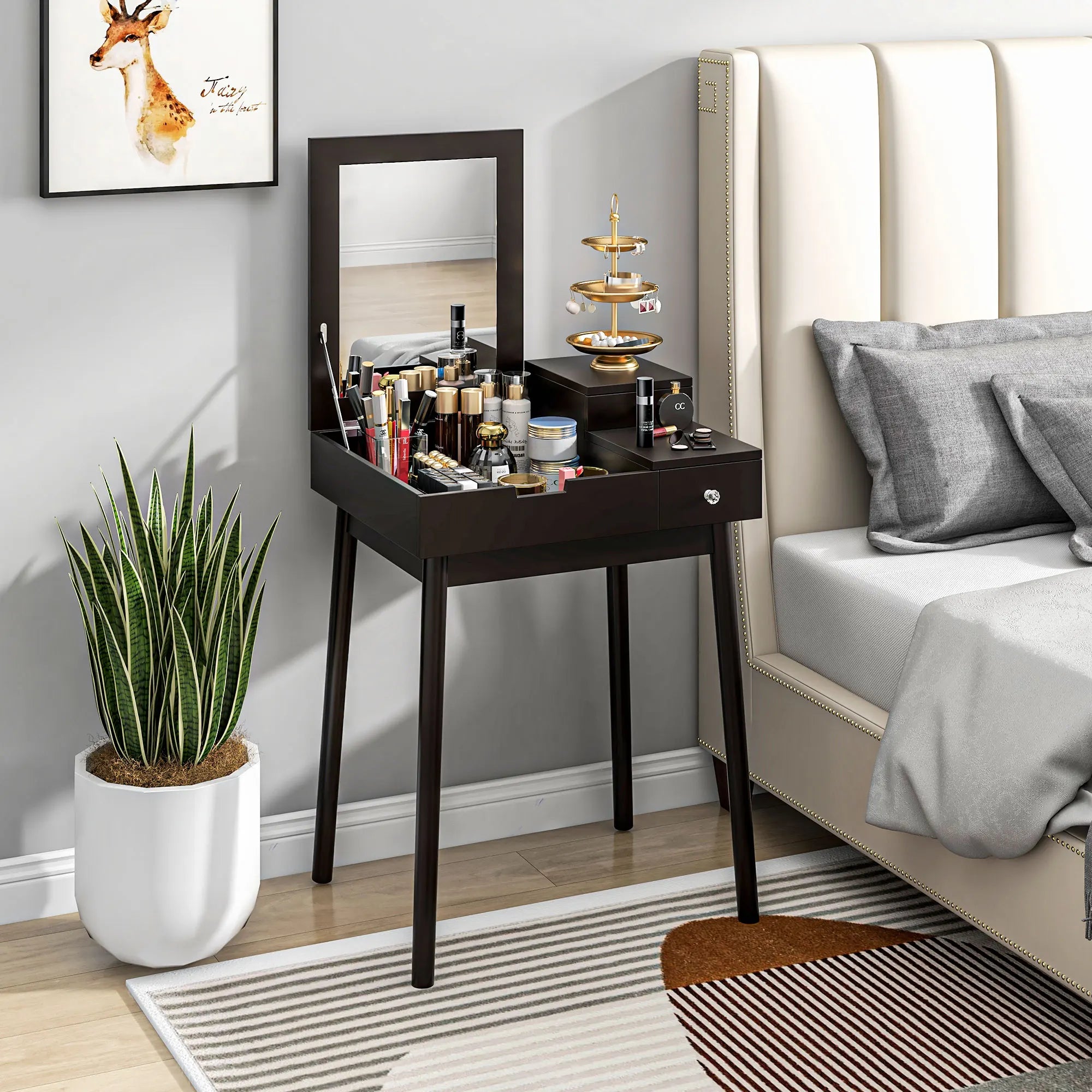 Dressing Table Vanity Desk Flip-up Mirror 2 Drawers, Black