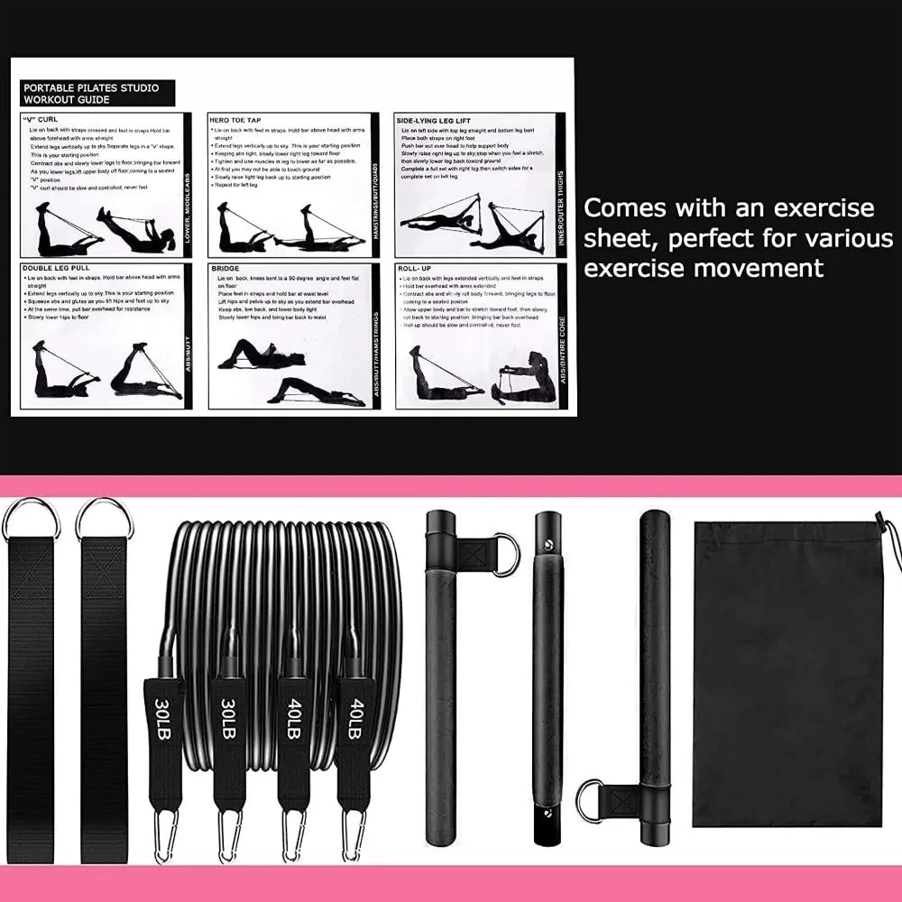 Pilates Bar Kit with Resistance Bands Stackable Band Workout Equipment