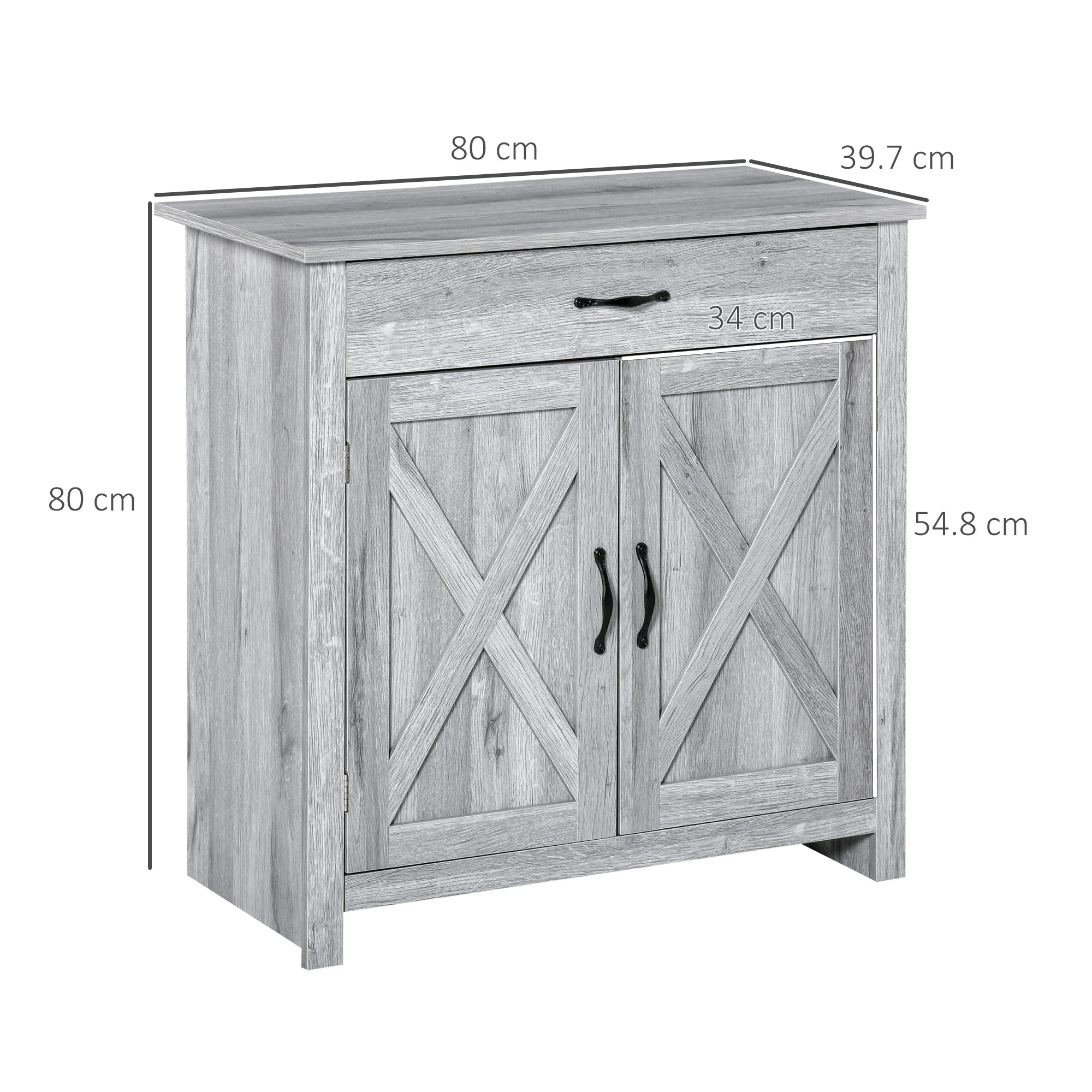 Farmhouse Barn Door Sideboard Accent Buffet Cabinet Coffee Bar Grey Grain