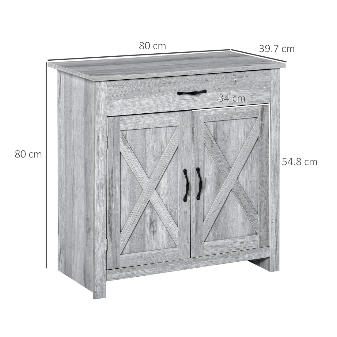 Farmhouse Barn Door Sideboard Accent Buffet Cabinet Coffee Bar Grey Grain