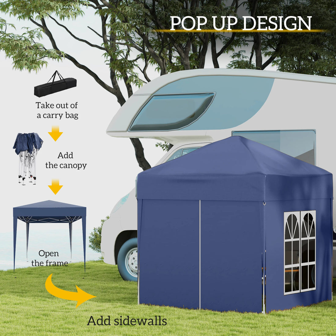 Outsunny 2 x 2 m Garden Pop Up Gazebo, Wedding Party Tent Marquee, Water Resistant Awning Canopy, Blue