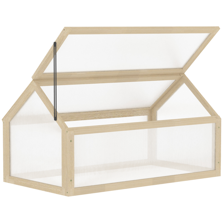 Wooden Cold Frame Greenhouse Garden Polycarbonate Grow House, Natural Outsunny